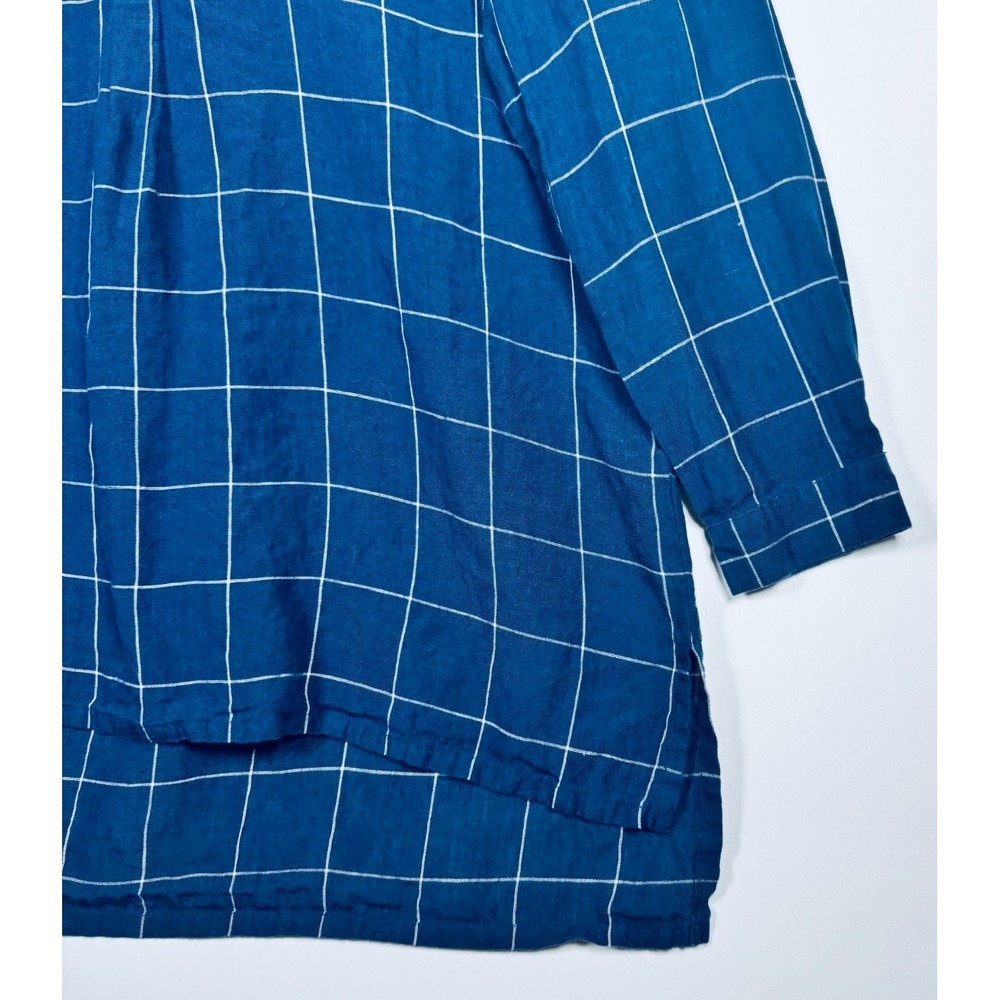 Vintage Home Napa Valley Linen Tunic XL Blue Windowpane Plaid St Helena‎ Luxury - Picture 8 of 12